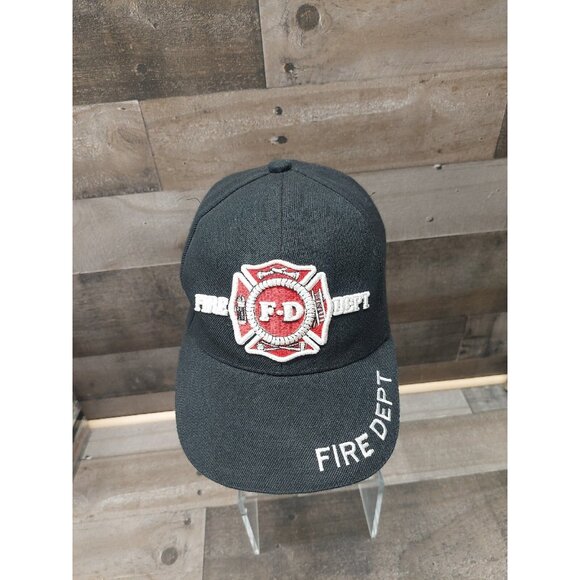 TK Cap Fire Fighter FD Black With Raised Embroidered Logo Hook n Loop Hat - Picture 1 of 7